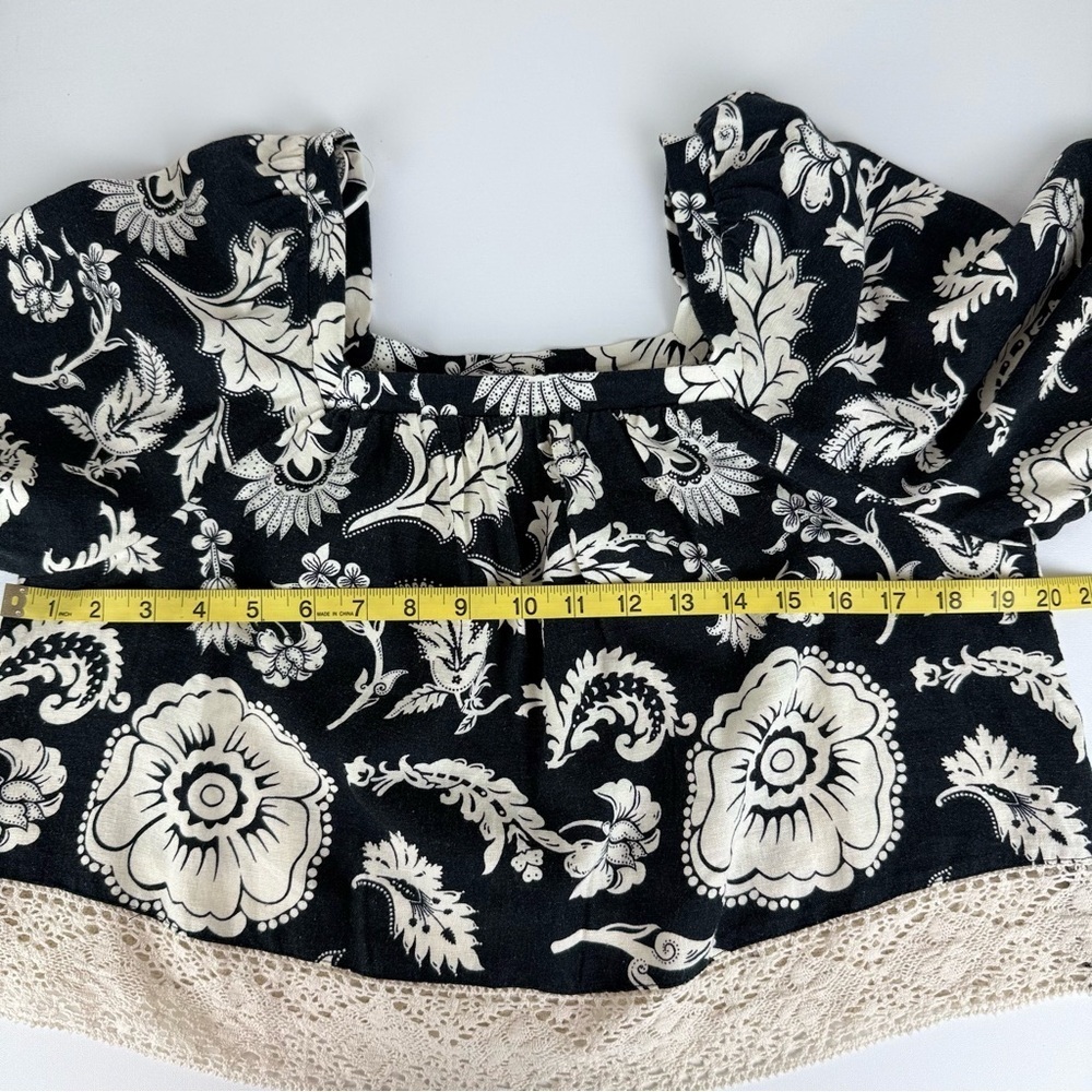 Calligraphie Women's Black and White Floral 3/4 Sleeve Boxy Blouse Size S - Picture 7 of 11